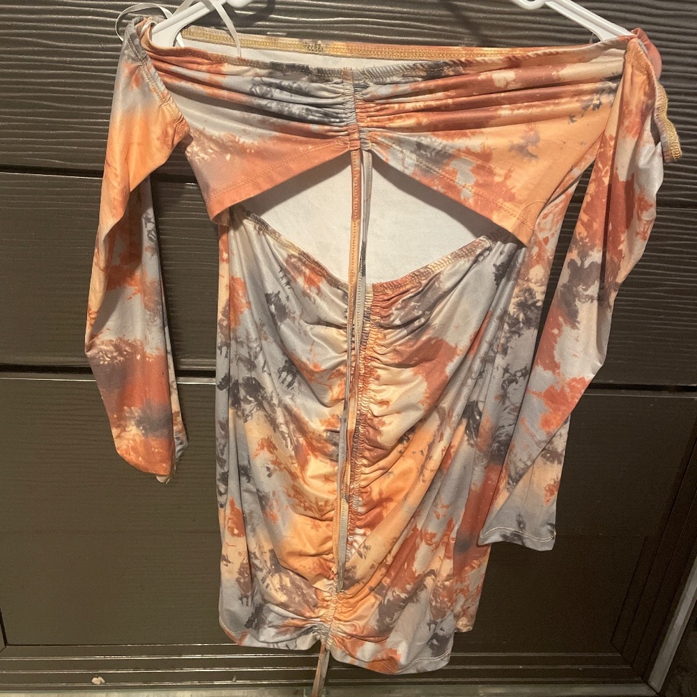 Scrunched Ruched Nude off Shoulder Dress